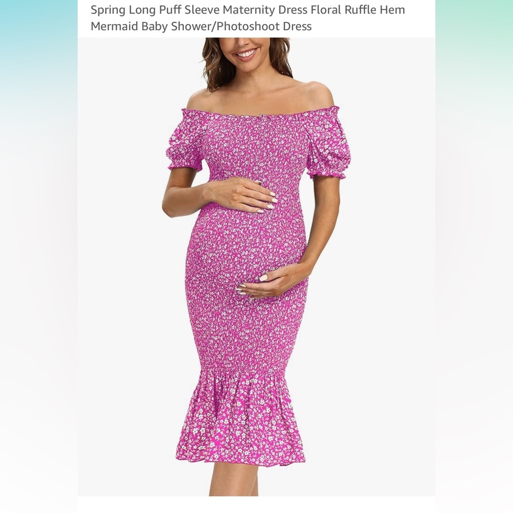 Pink Floral Off-Shoulder Maternity Dress